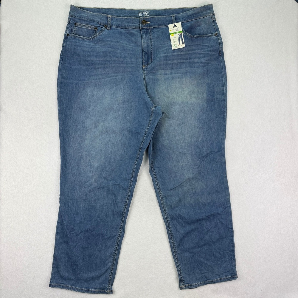 NWT Terra & Sky Straight Leg Jeans High Rise Tummy Control Denim 26W